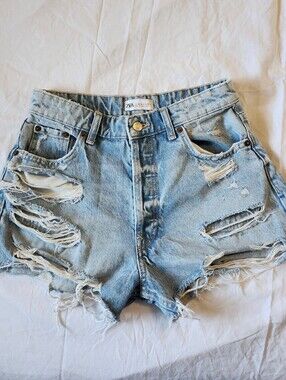 Zara Light Blue High Waisted Jean Shorts